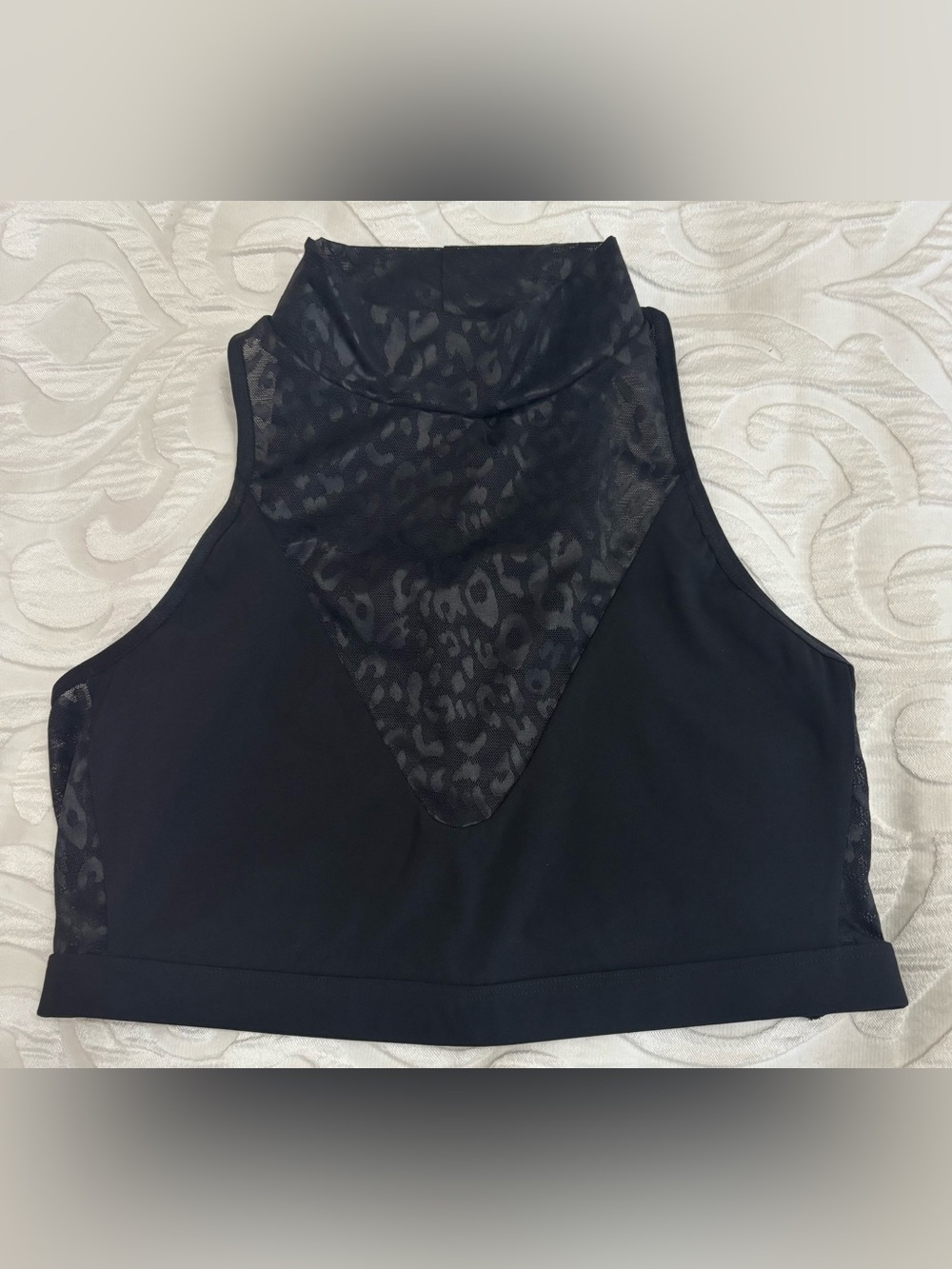 NWOT Victoria’s Secret Women’s Crop Top with Leopard Mesh Panel - Black Size S